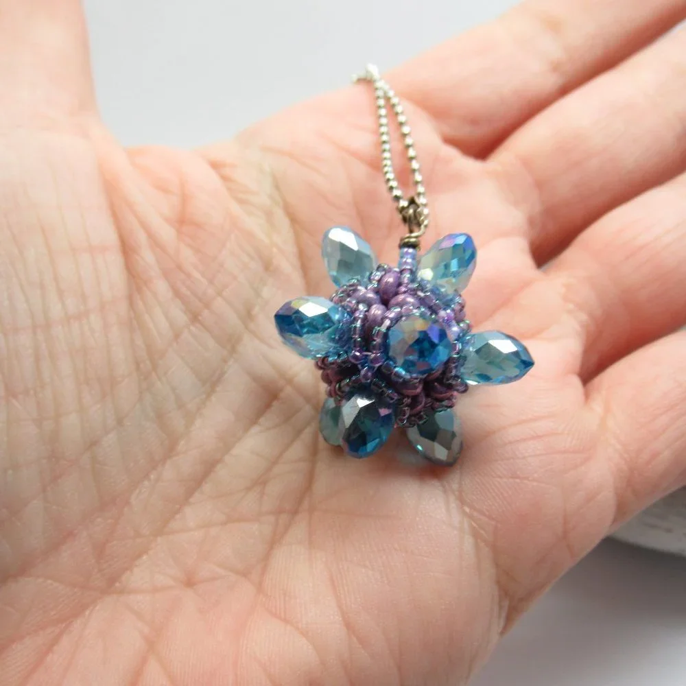 Blue Crystal 3d Beaded Bead pendant